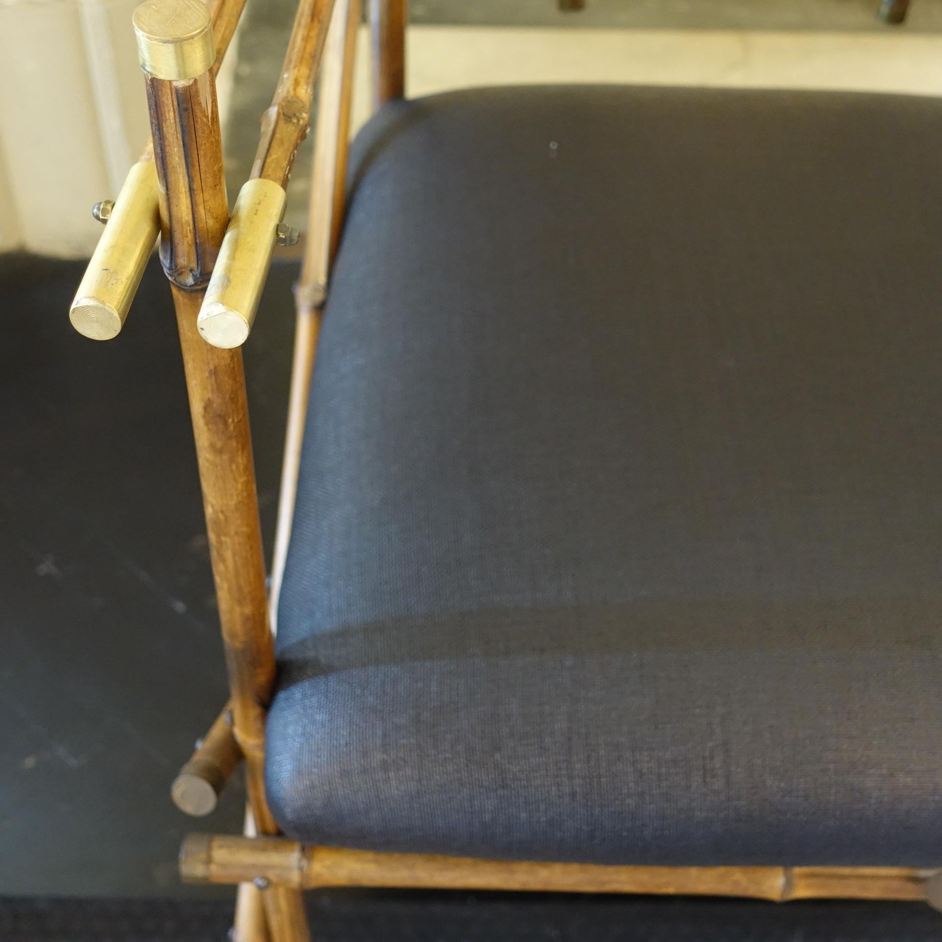 1960's Italian Bamboo Armchair, Black Rafia, Brass Details For Sale 5