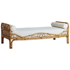 1960's Italian Bamboo Daybed in White Boucle (2 Available)