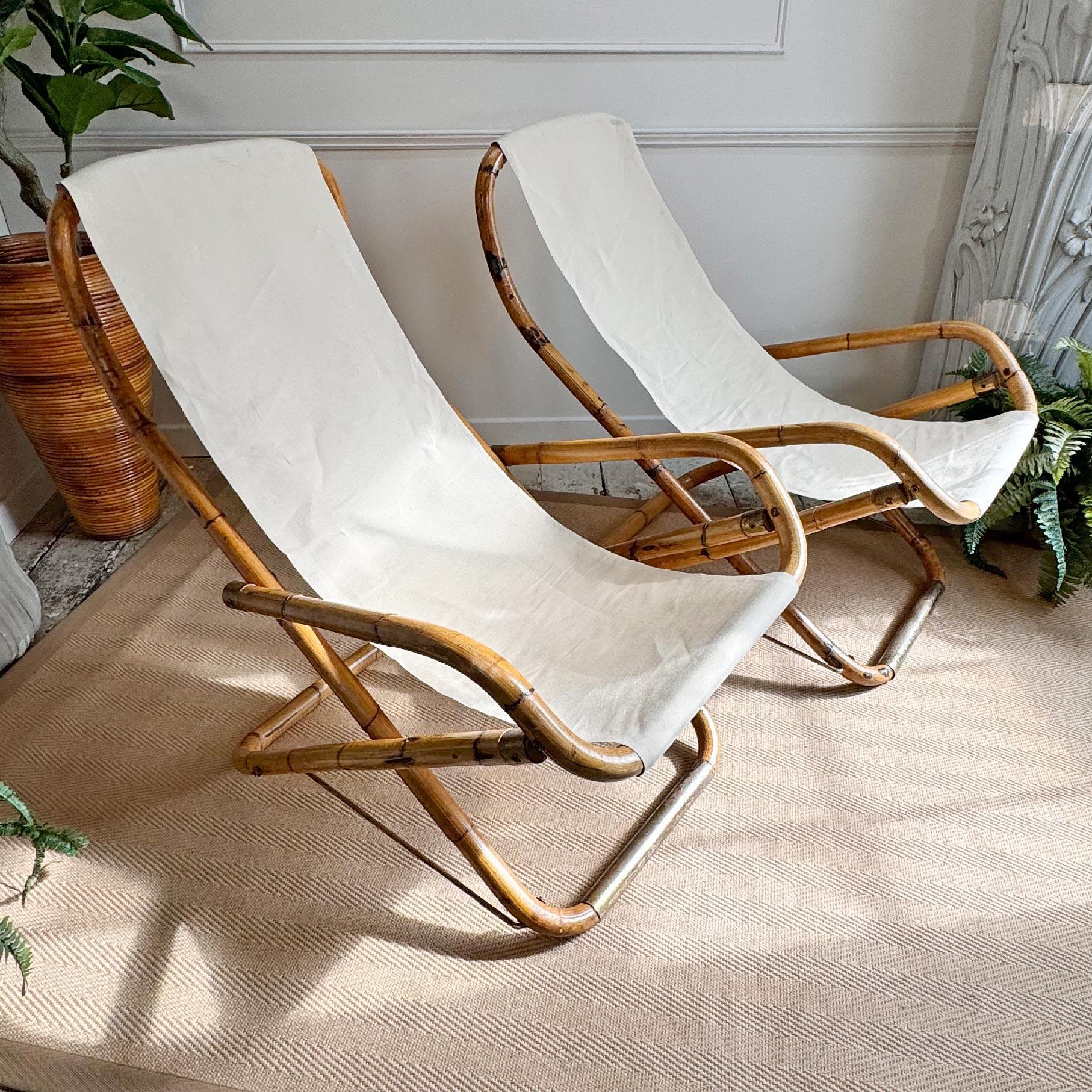1960s Italian Bamboo Folding Deck Chairs For Sale 4