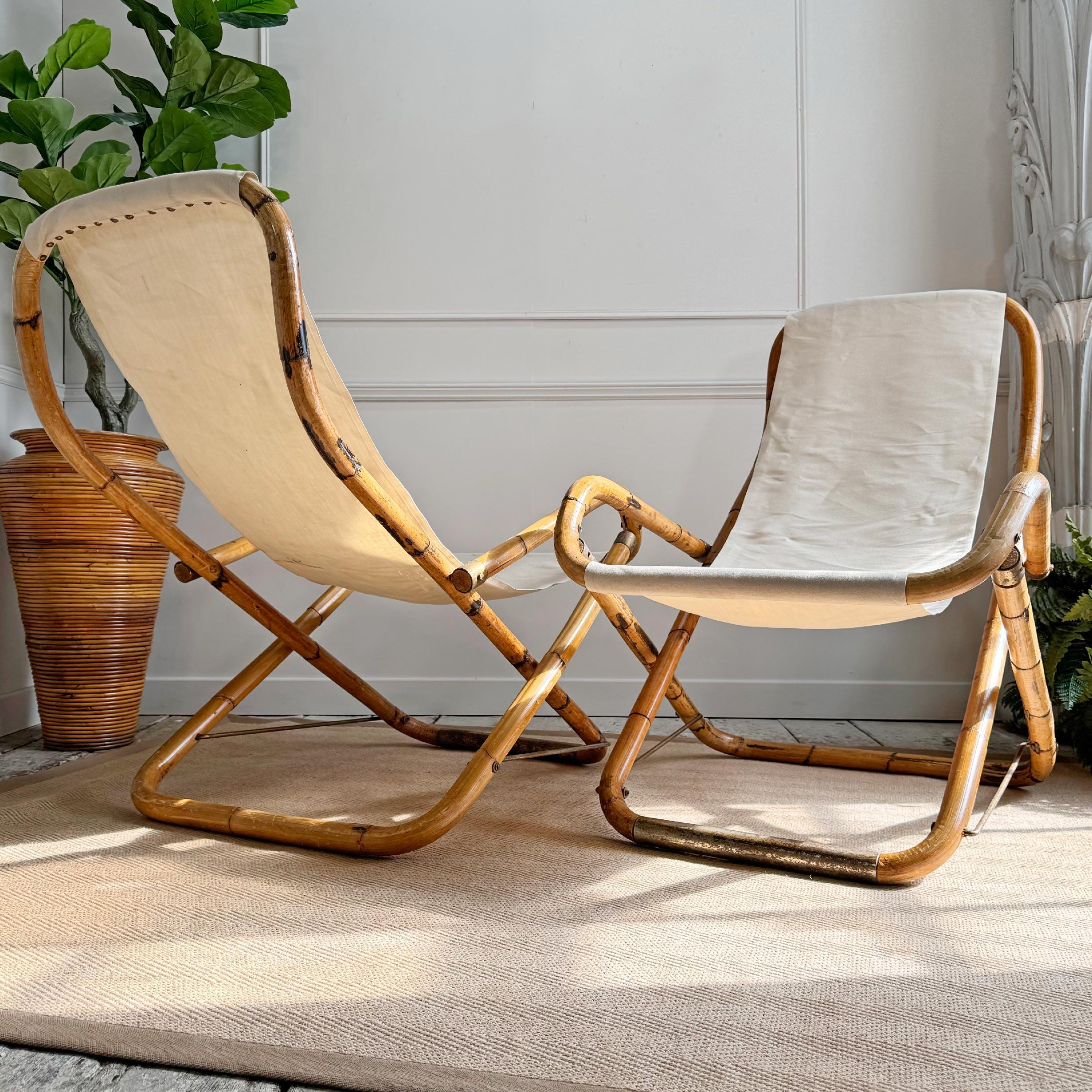 1960er Jahre Italienisch Bambus Folding Deck Chairs im Angebot 5