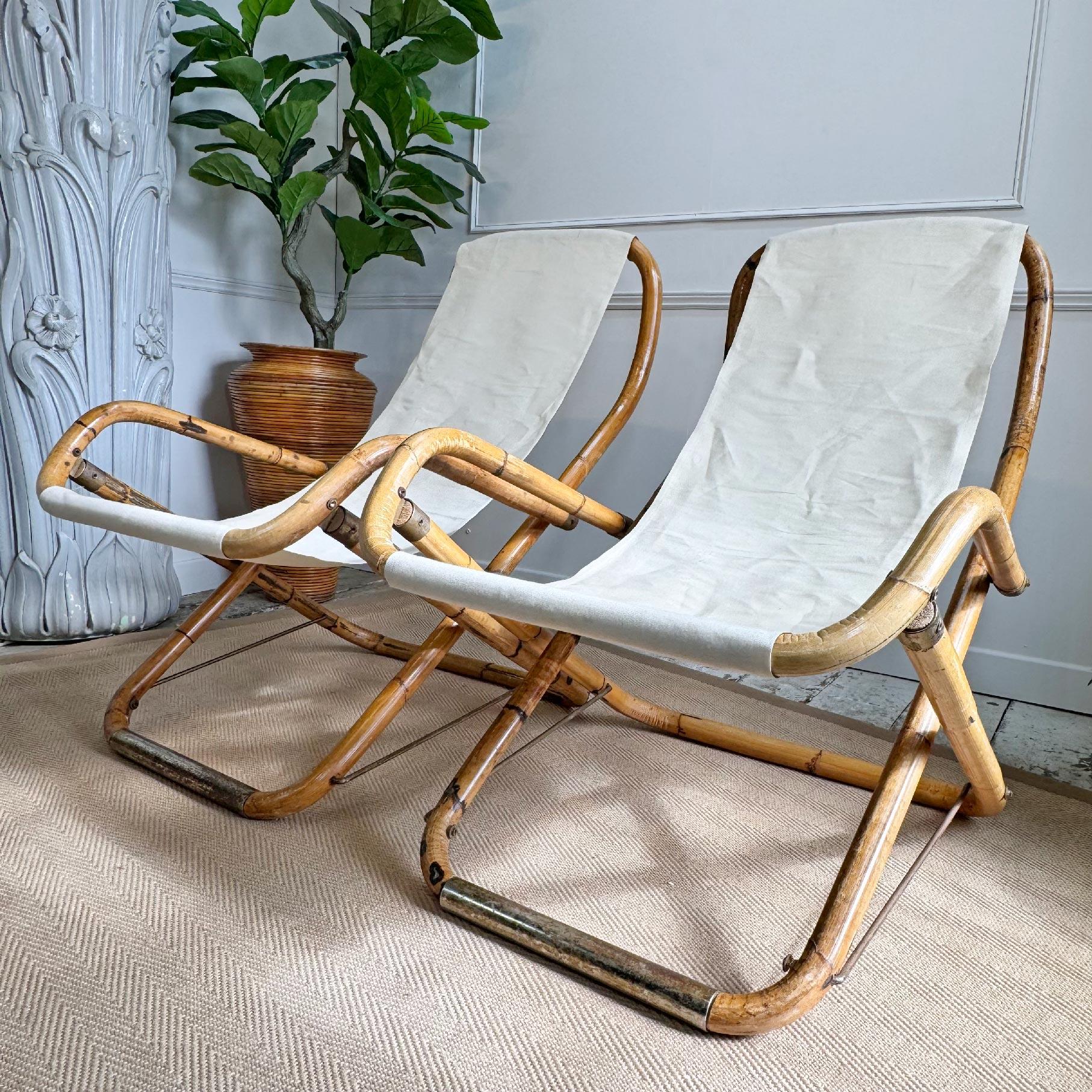 1960s Italian Bamboo Folding Deck Chairs For Sale 7