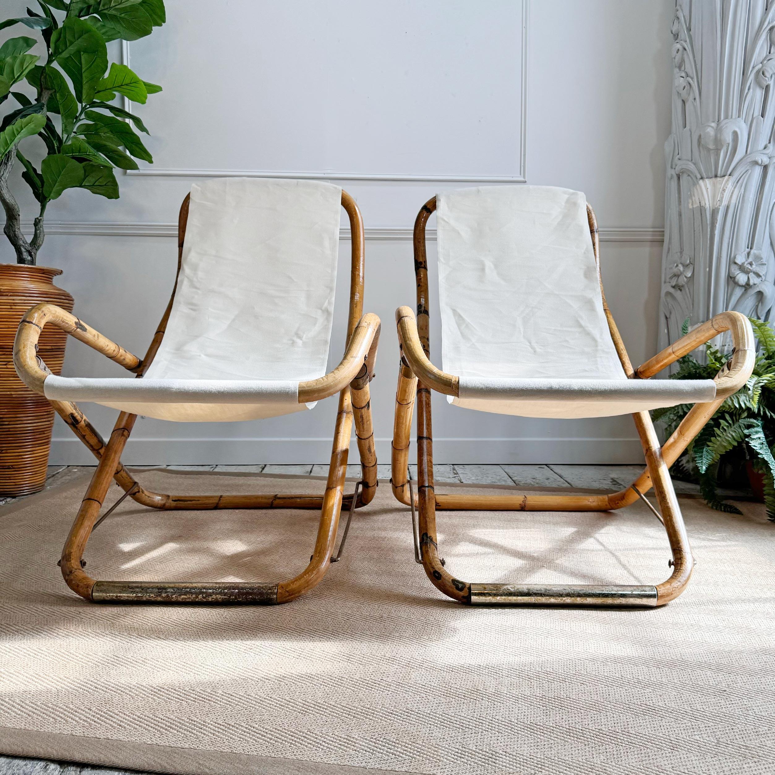 1960er Jahre Italienisch Bambus Folding Deck Chairs (Handgefertigt) im Angebot