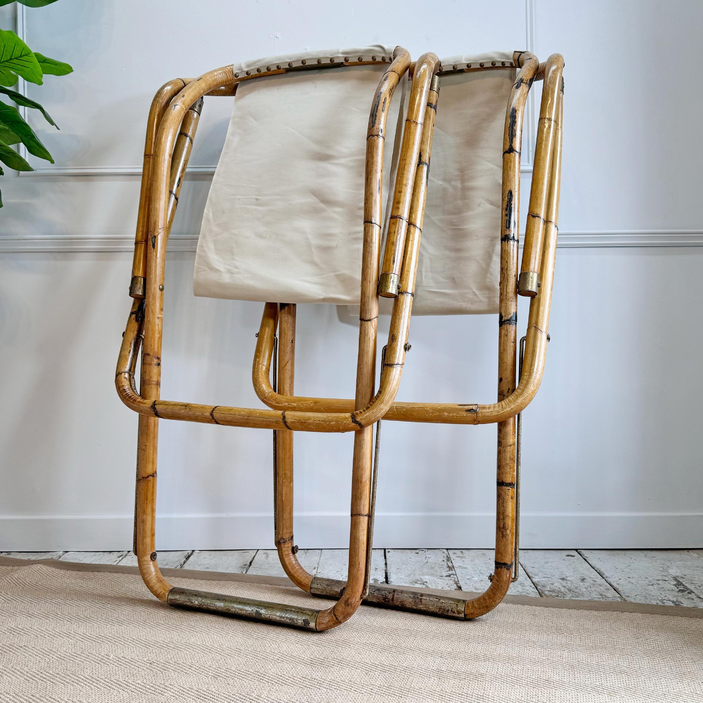 1960s Italian Bamboo Folding Deck Chairs For Sale 1