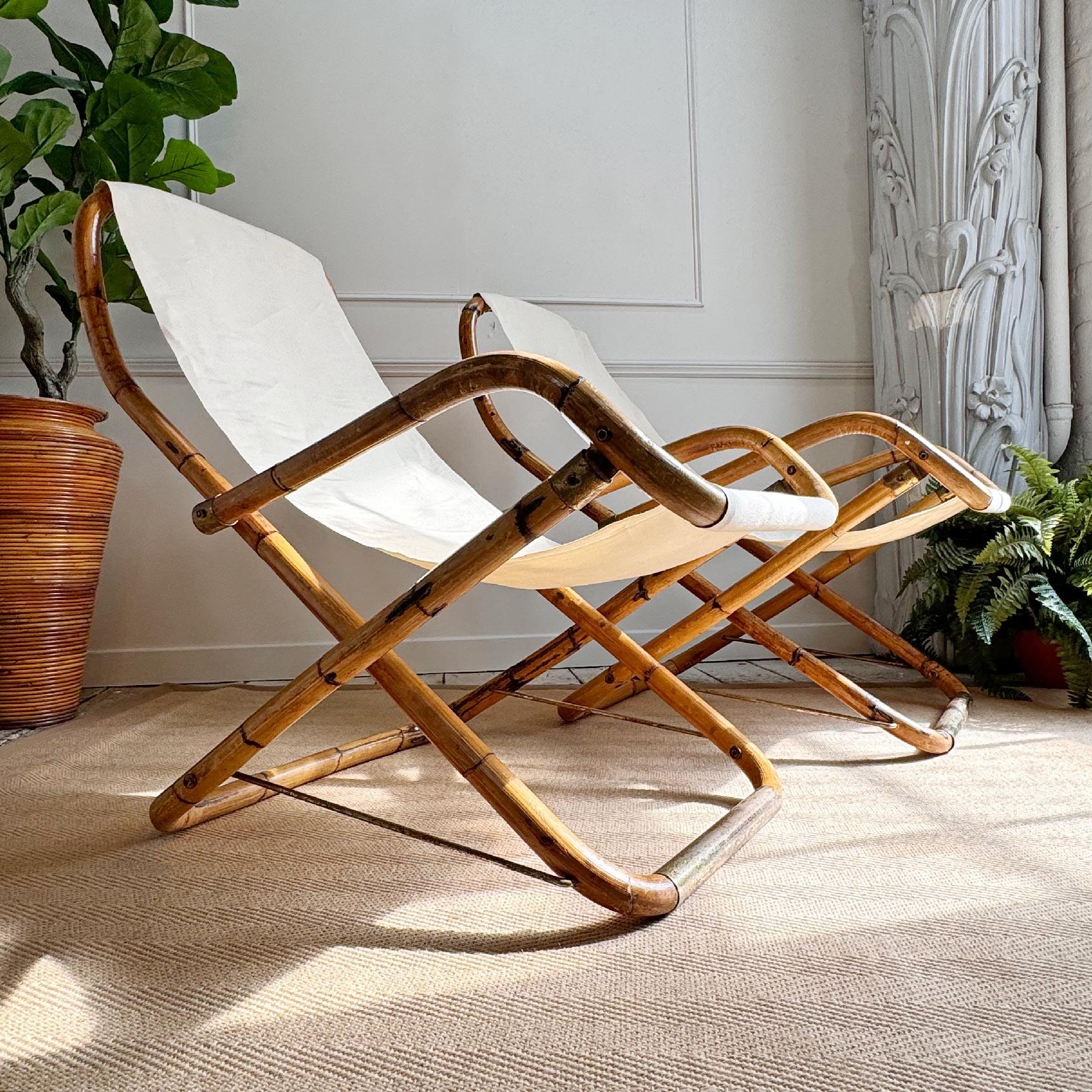 1960er Jahre Italienisch Bambus Folding Deck Chairs im Angebot 2