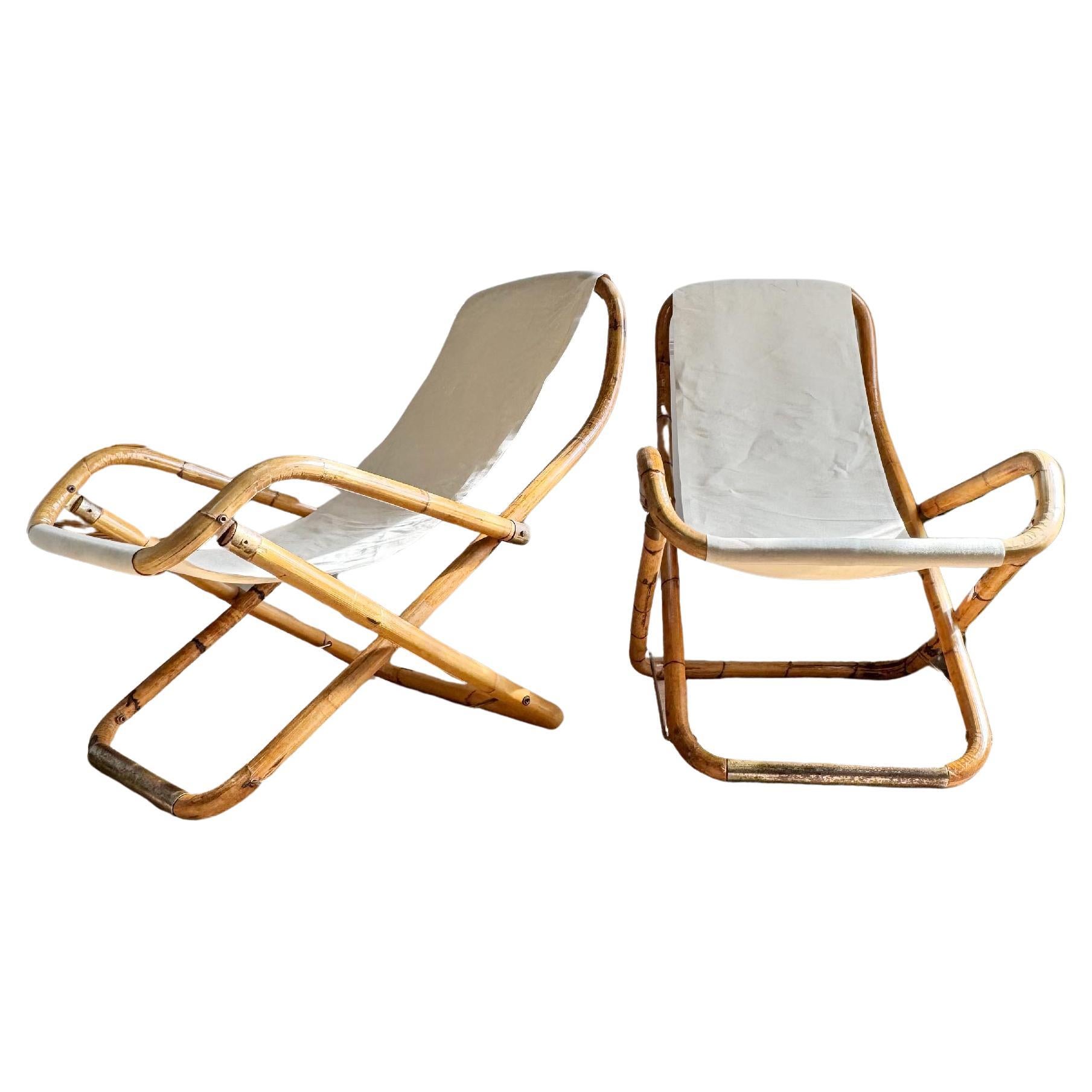 1960s Italian Bamboo Folding Deck Chairs For Sale