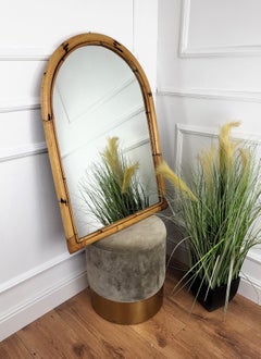 1960s Italian Bamboo Rattan Bohemian French Riviera Arched Wall Mirror