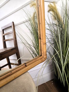 1960s Italian Bamboo Rattan Bohemian French Riviera Arched Wall Mirror