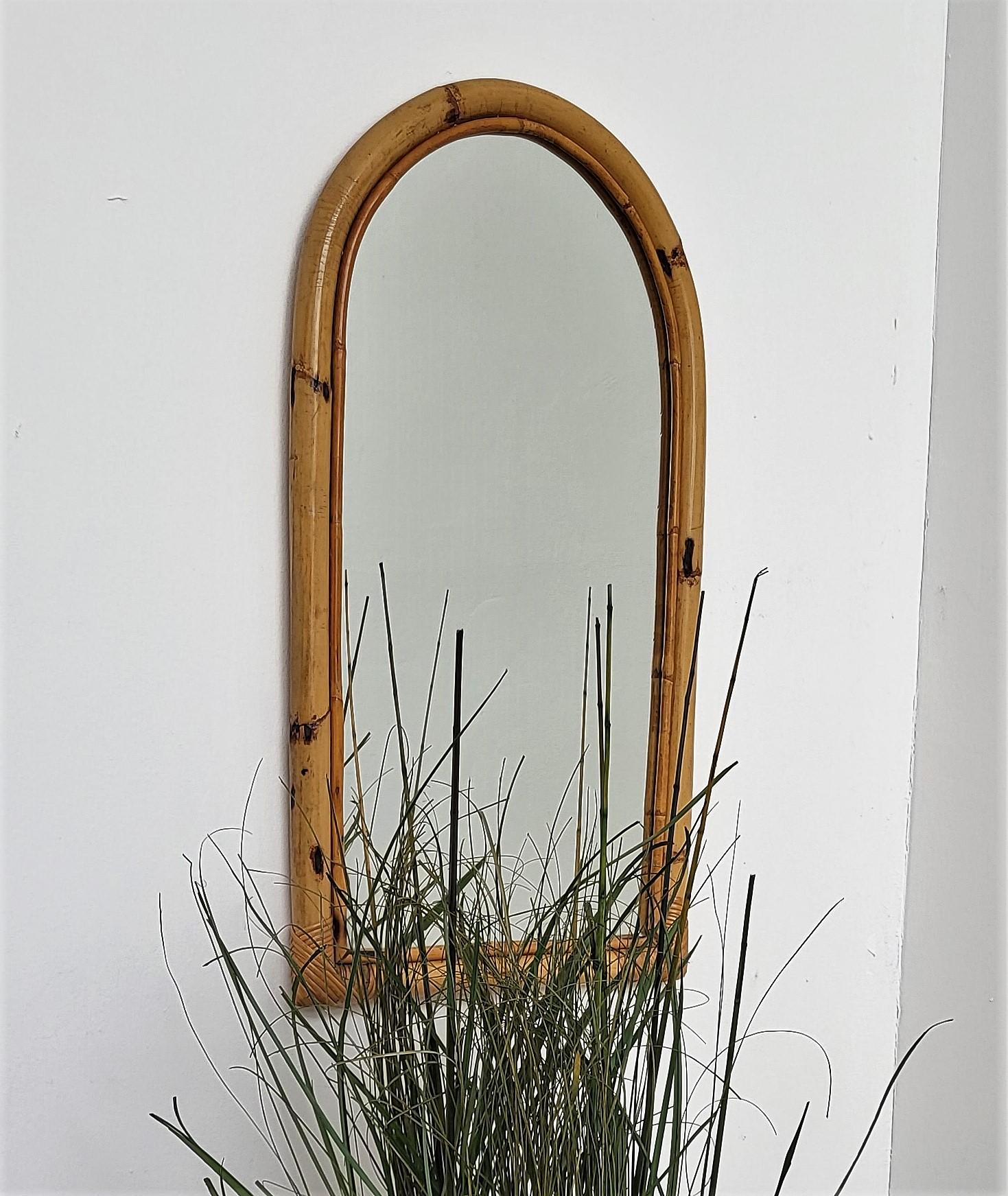 French Provincial 1960s Italian Bamboo Rattan Bohemian French Riviera Arched Wall Mirror
