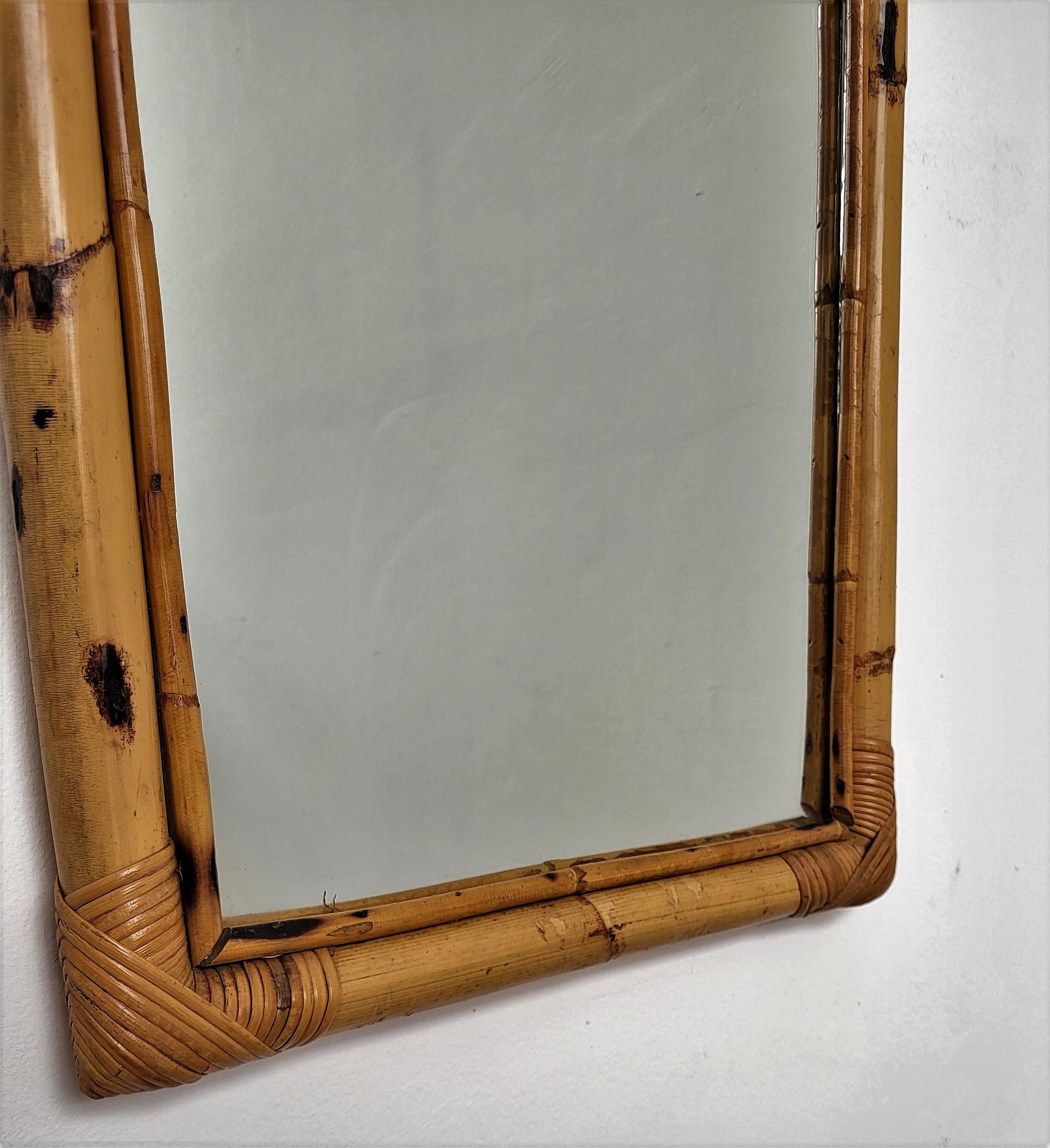 20th Century 1960s Italian Bamboo Rattan Bohemian French Riviera Arched Wall Mirror
