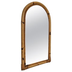 1960s Italian Bamboo Rattan Bohemian French Riviera Arched Wall Mirror