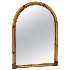 1960s Italian Bamboo Rattan Bohemian French Riviera Arched Wall Mirror
