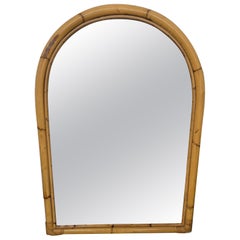 1960s Italian Bamboo Rattan Bohemian French Riviera Arched Wall Mirror
