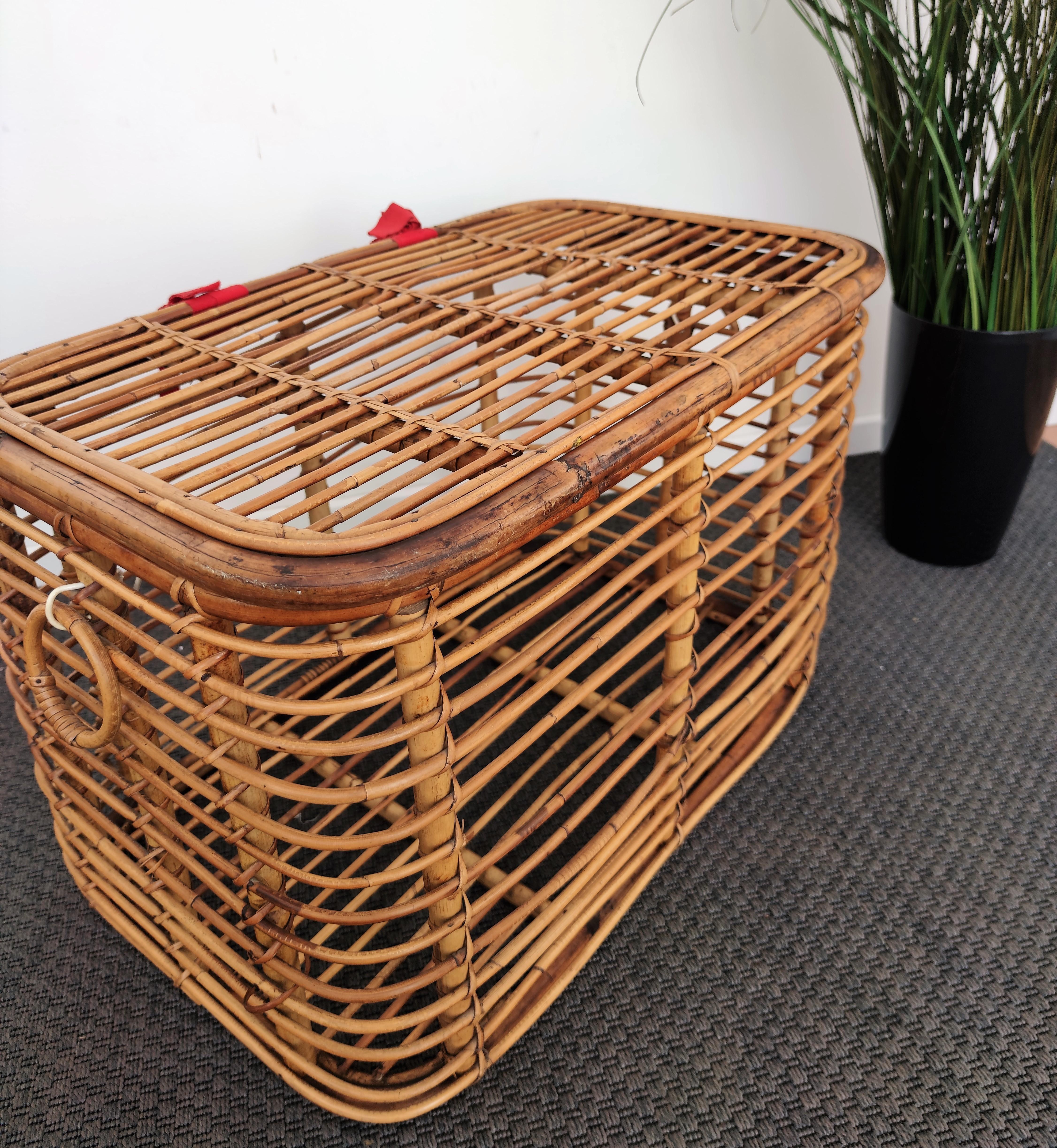 French Provincial 1960s Italian Bamboo Rattan Bohemian French Riviera Basket Container