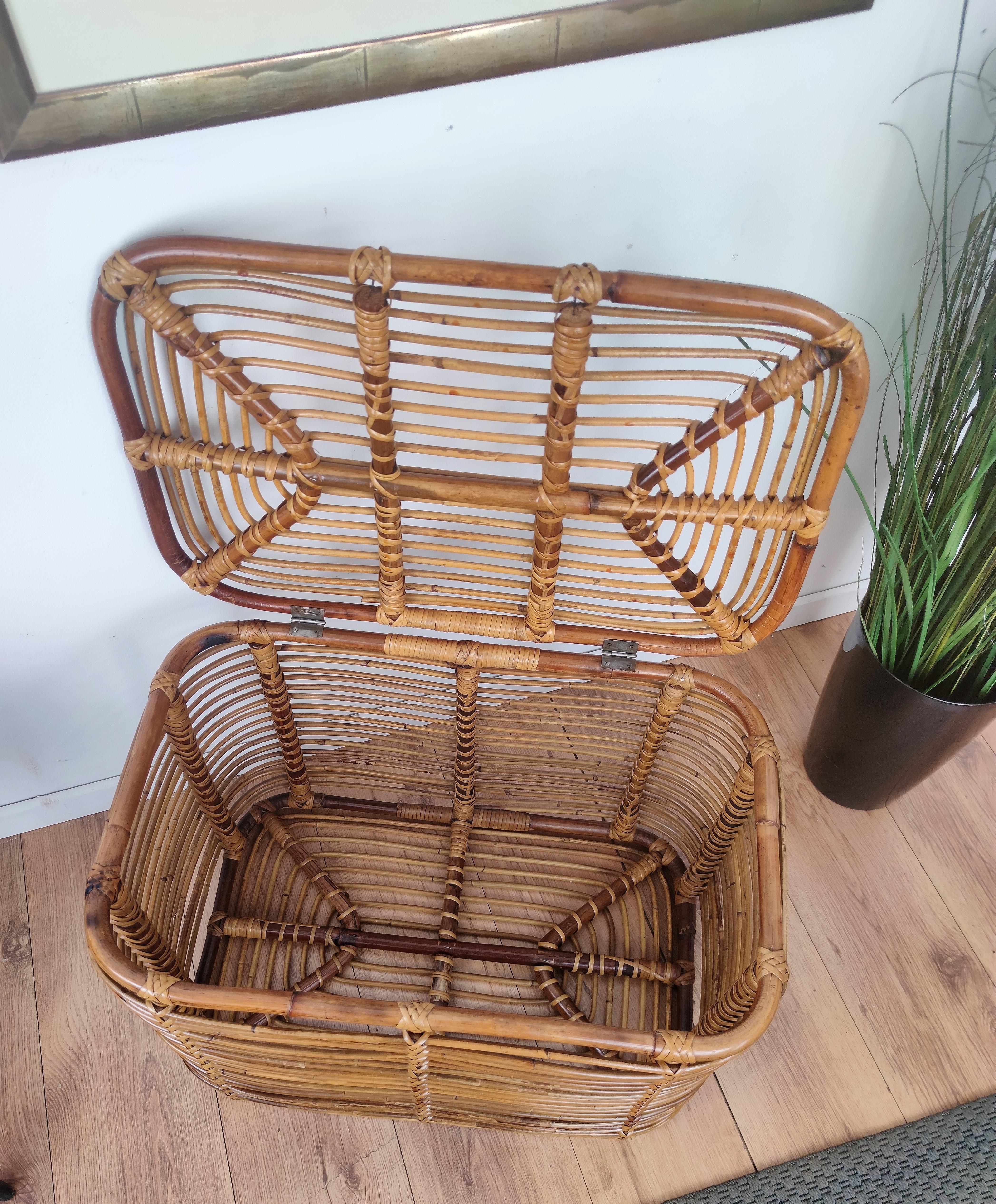 1960s Italian Bamboo Rattan Bohemian French Riviera Basket Container 1