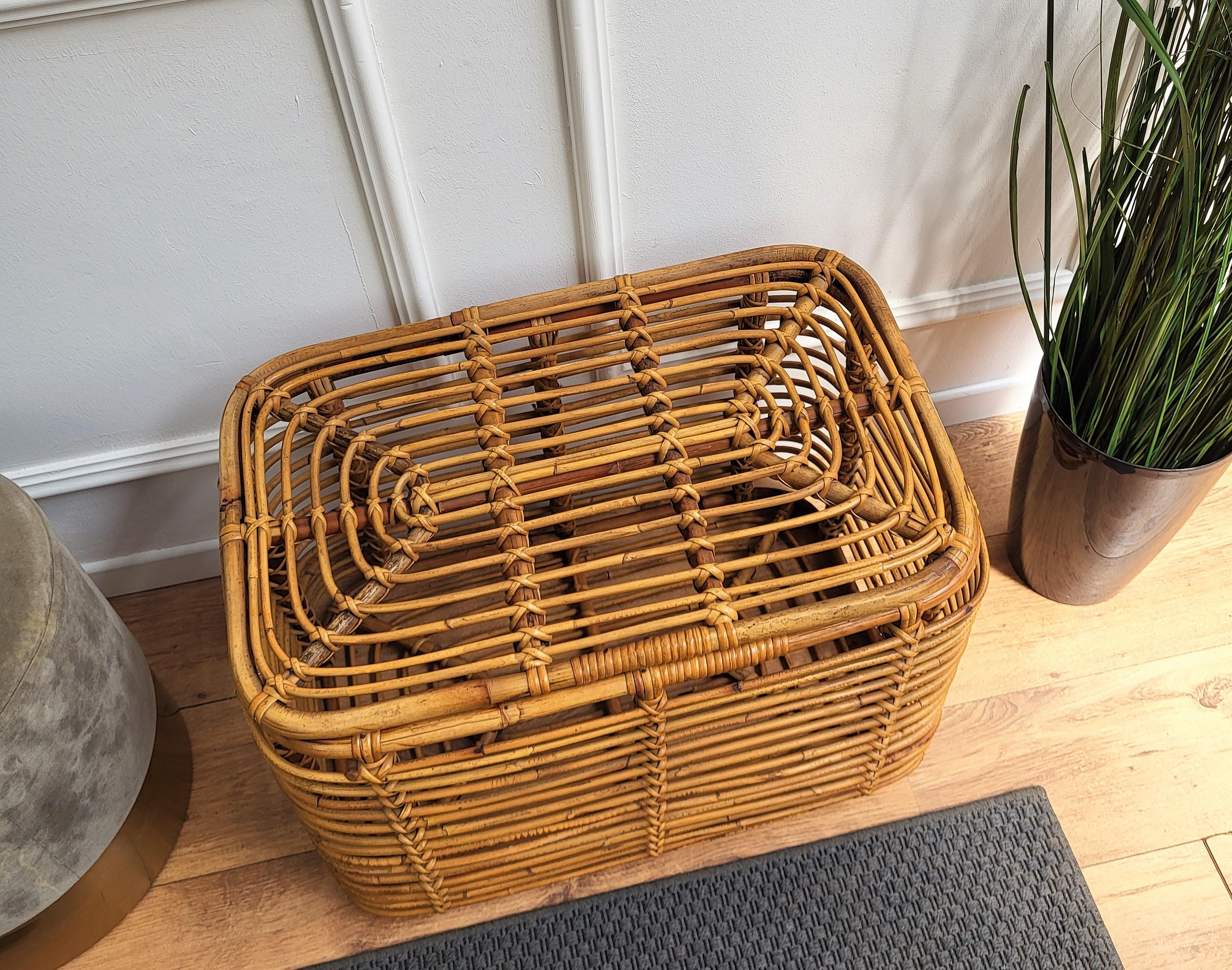 1960s Italian Bamboo Rattan Bohemian French Riviera Basket Container 1