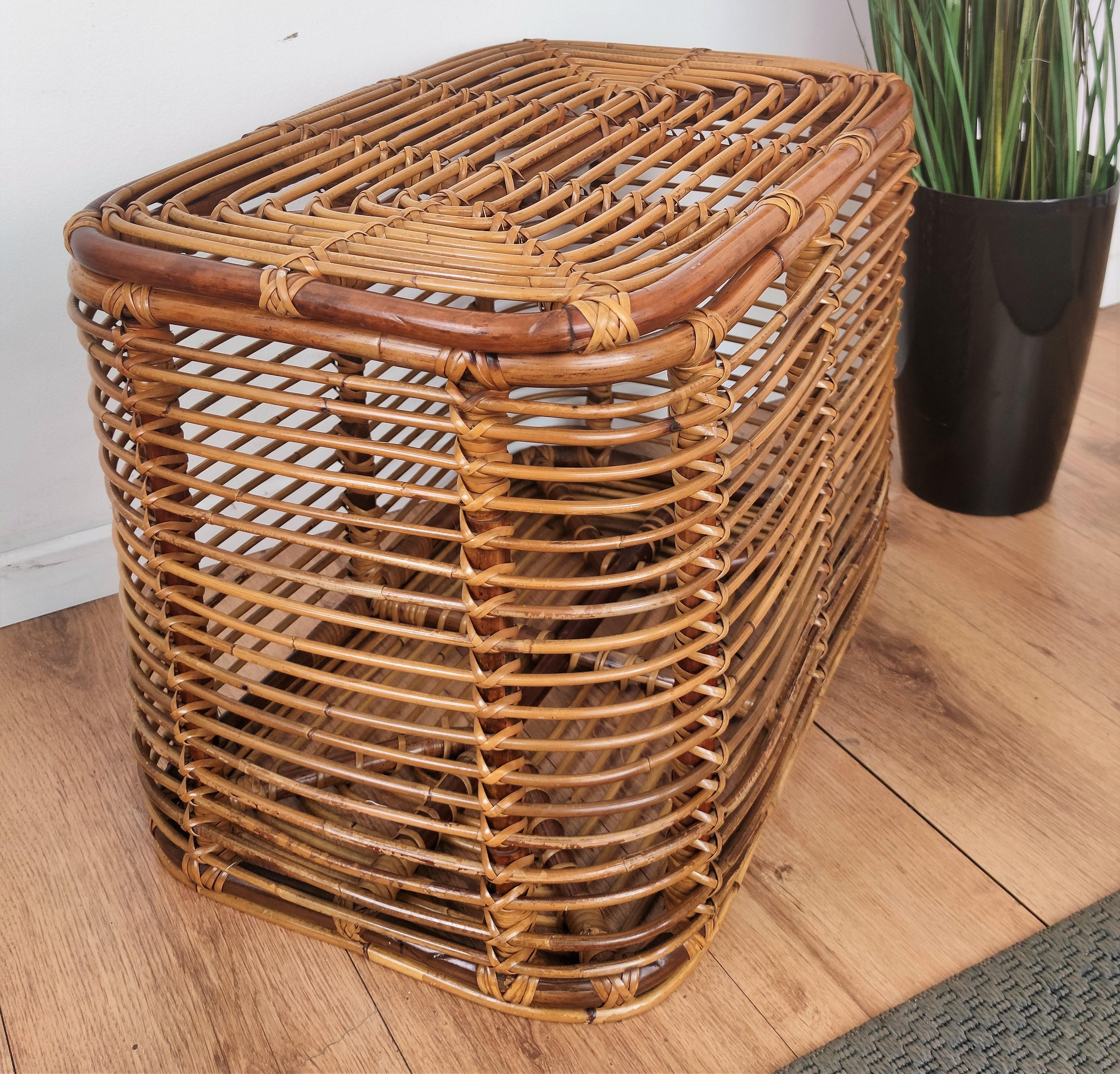 1960s Italian Bamboo Rattan Bohemian French Riviera Basket Container 3