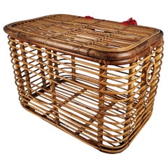 Vintage 1960s Italian Bamboo Rattan Bohemian French Riviera Basket Container