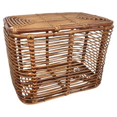 1960s Italian Bamboo Rattan Bohemian French Riviera Basket Container