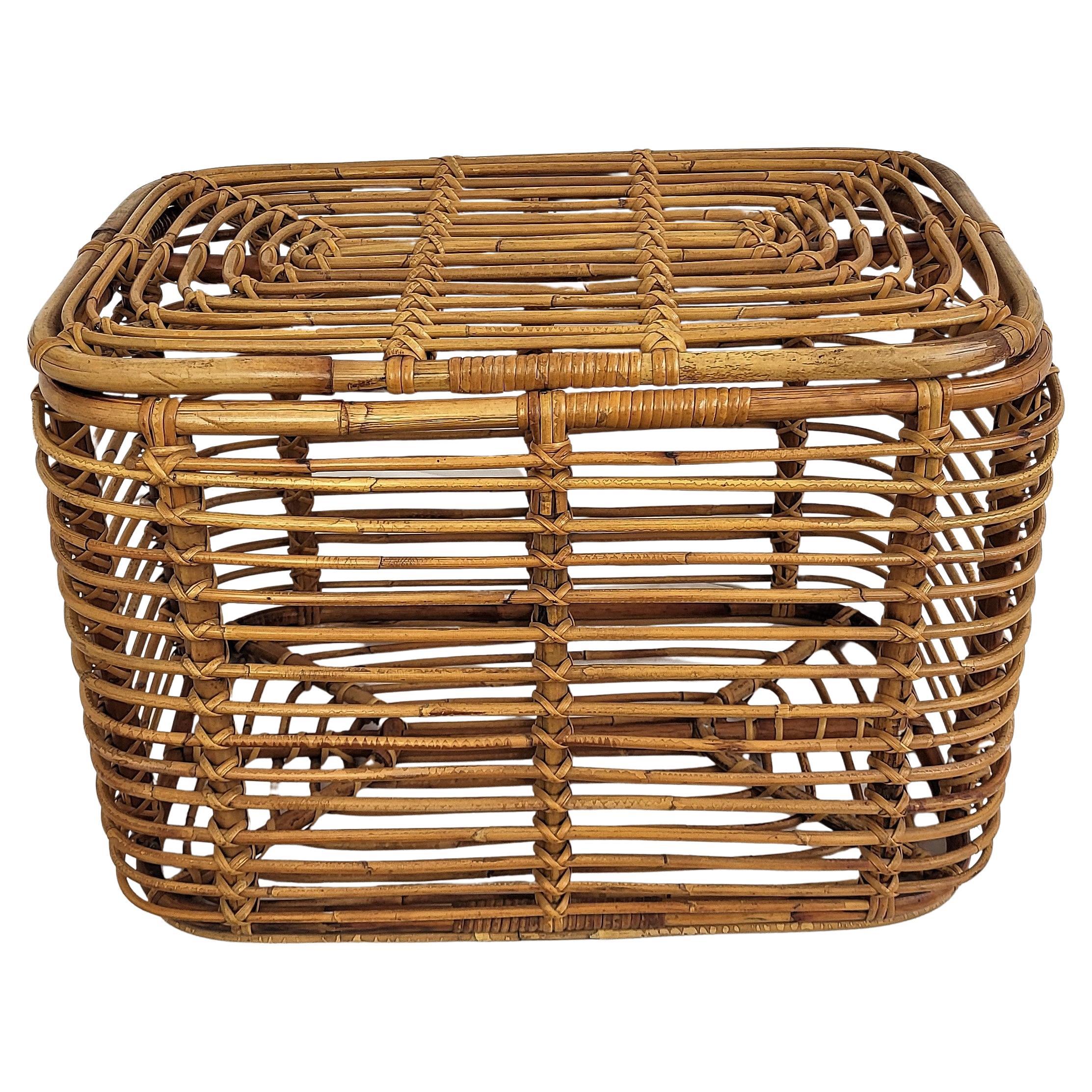 1960s Italian Bamboo Rattan Bohemian French Riviera Basket Container