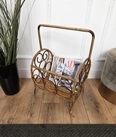 1960s Italian Bamboo Rattan Bohemian French Riviera Basket