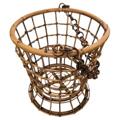 Vintage 1960s Italian Bamboo Rattan Bohemian French Riviera Basket