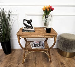 1960s Italian Bamboo Rattan Bohemian French Riviera Bench or Side Accent Table
