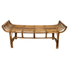 Used 1960s Italian Bamboo Rattan Bohemian French Riviera Bench or Side Accent Table