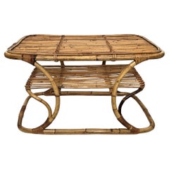 1960s Italian Bamboo Rattan Bohemian French Riviera Bench or Side Accent Table