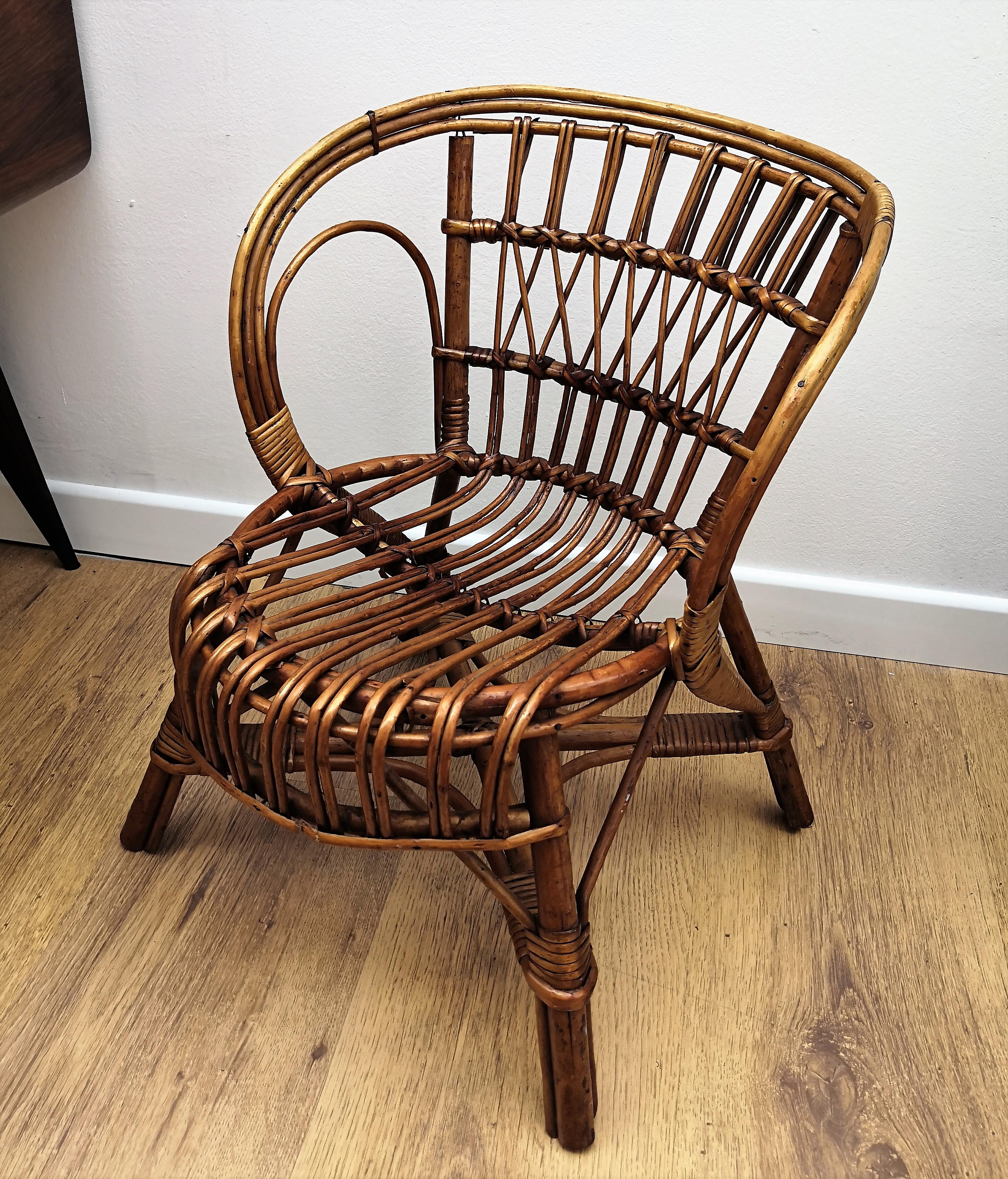 20th Century 1960s Italian Bamboo and Rattan Bohemian French Riviera Children Mini Hoop Chair For Sale