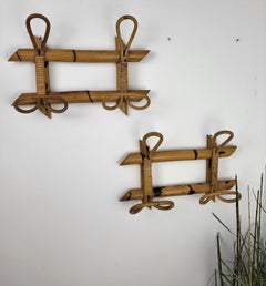 1960s Italian Bamboo Rattan Bohemian French Riviera Coat Hanger Rack Stand