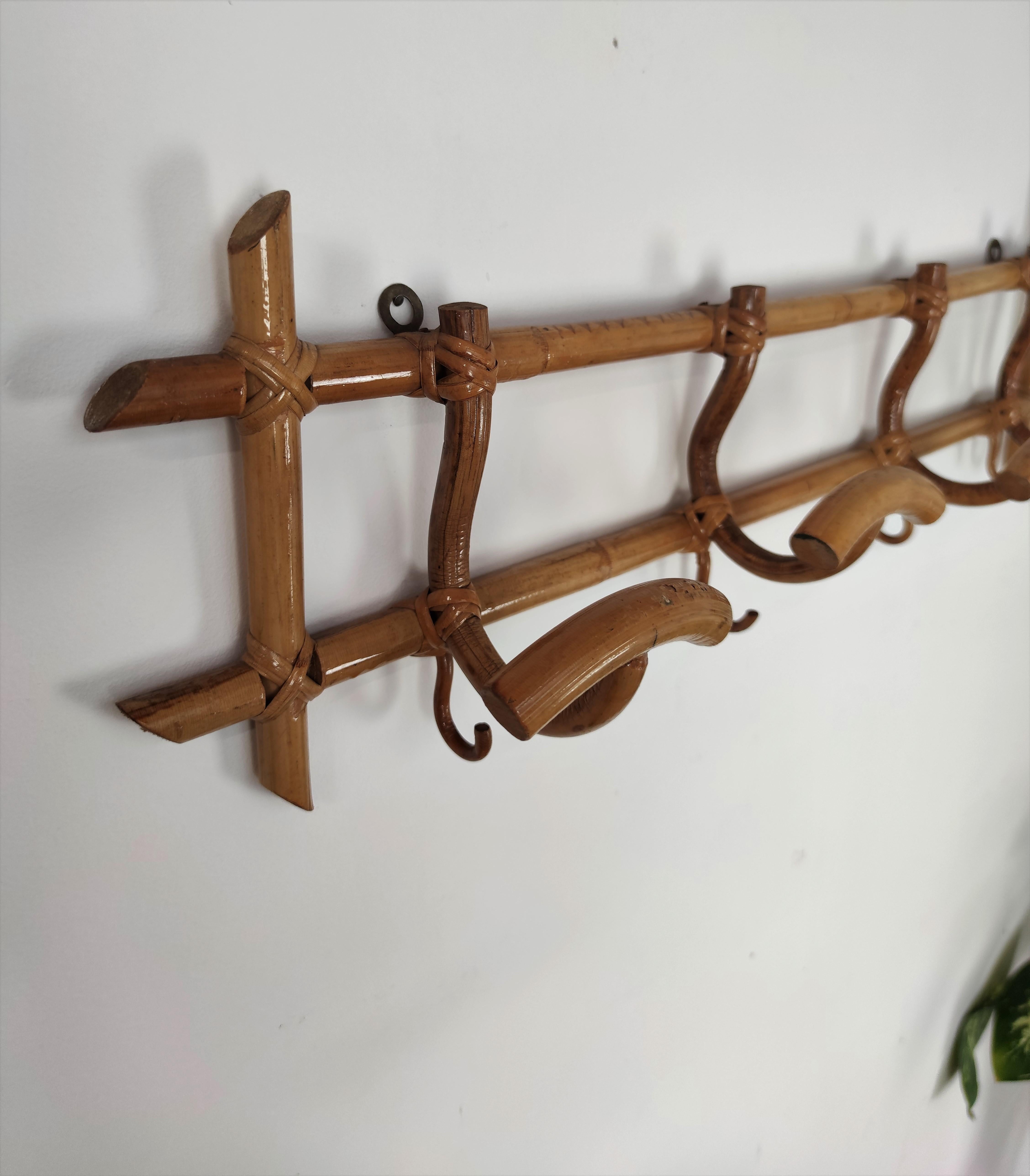 French Provincial 1960s Italian Bamboo Rattan Bohemian French Riviera Coat Hanger Rack Stand