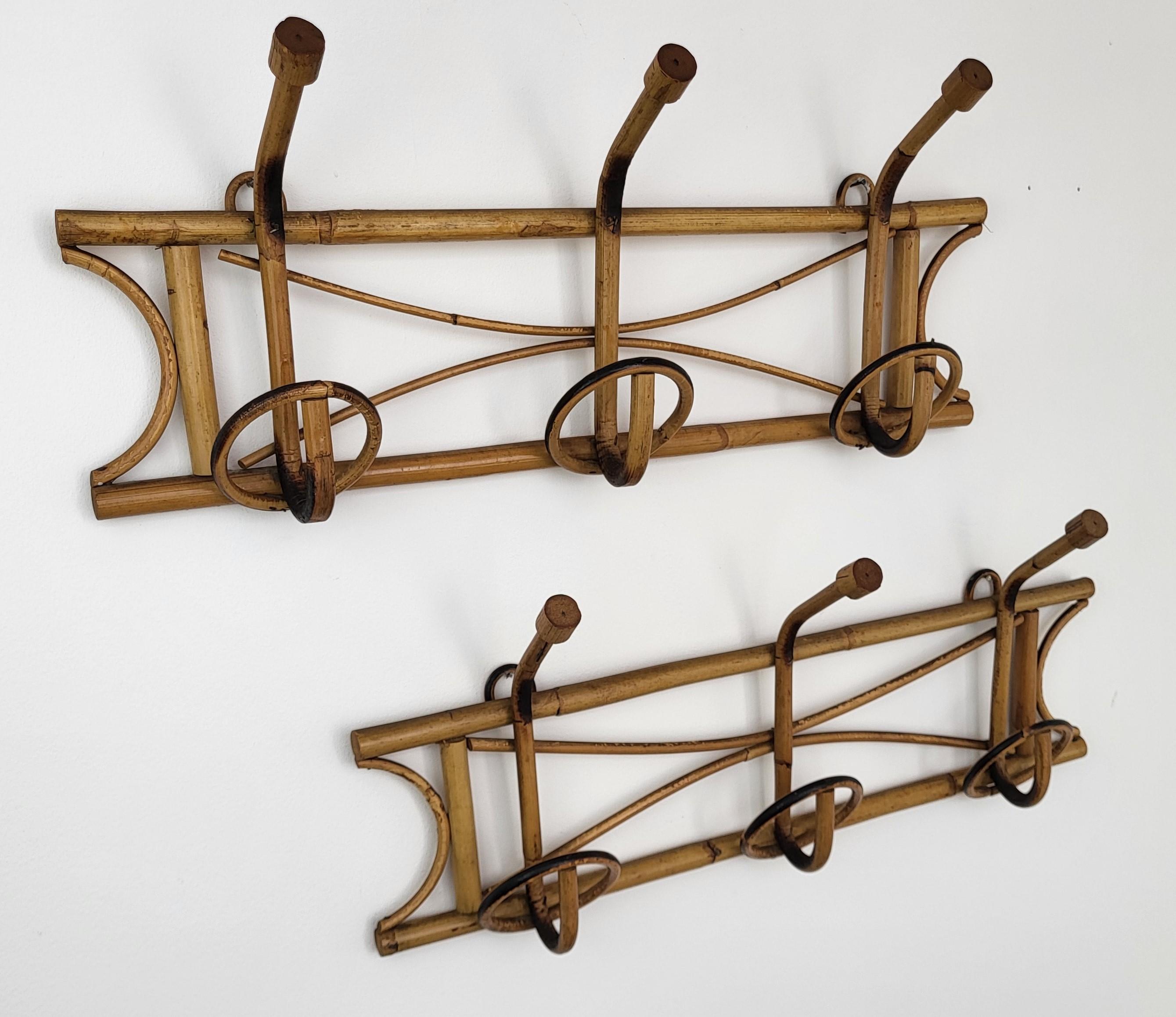 1960s Italian Bamboo Rattan Bohemian French Riviera Coat Hanger Rack Stand For Sale 1