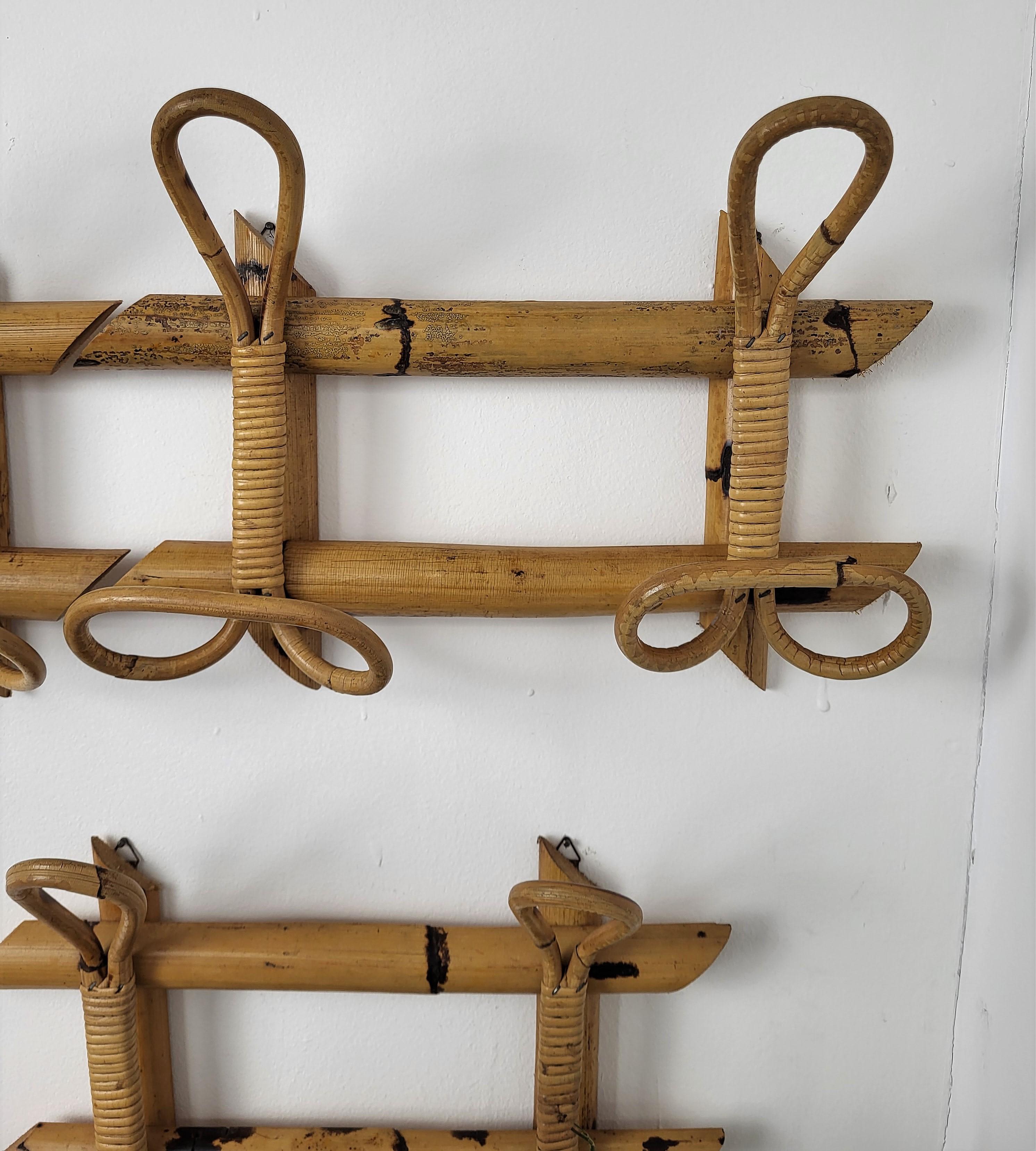1960s Italian Bamboo Rattan Bohemian French Riviera Coat Hanger Rack Stand For Sale 1