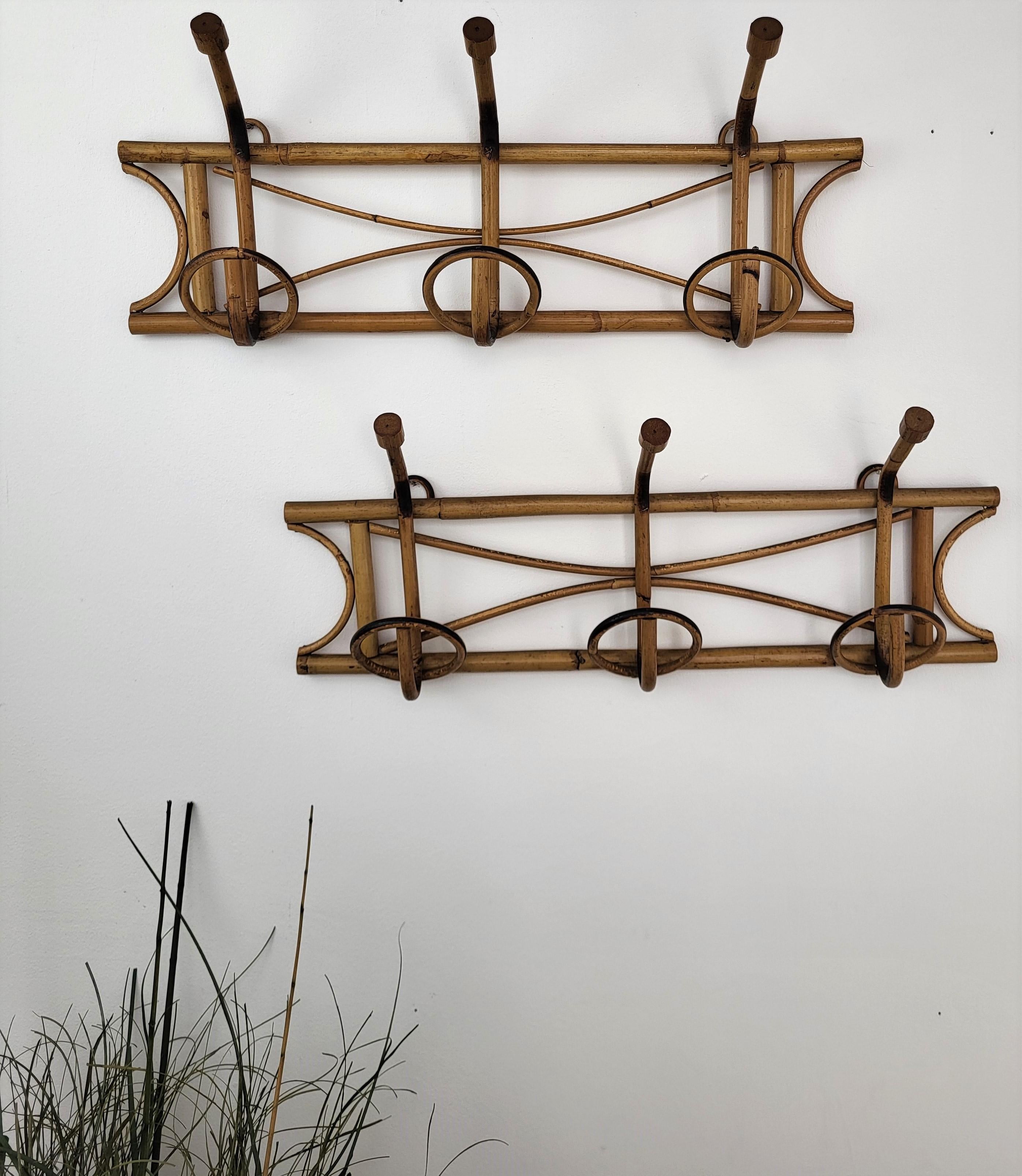 1960s Italian Bamboo Rattan Bohemian French Riviera Coat Hanger Rack Stand For Sale 2