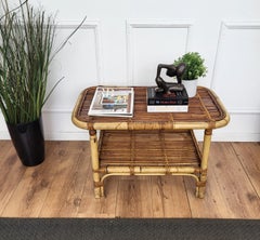 1960s Italian Bamboo Rattan Bohemian French Riviera Coffee Side Table