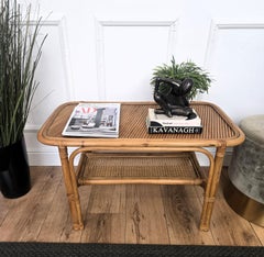 1960s Italian Bamboo Rattan Bohemian French Riviera Coffee Side Table