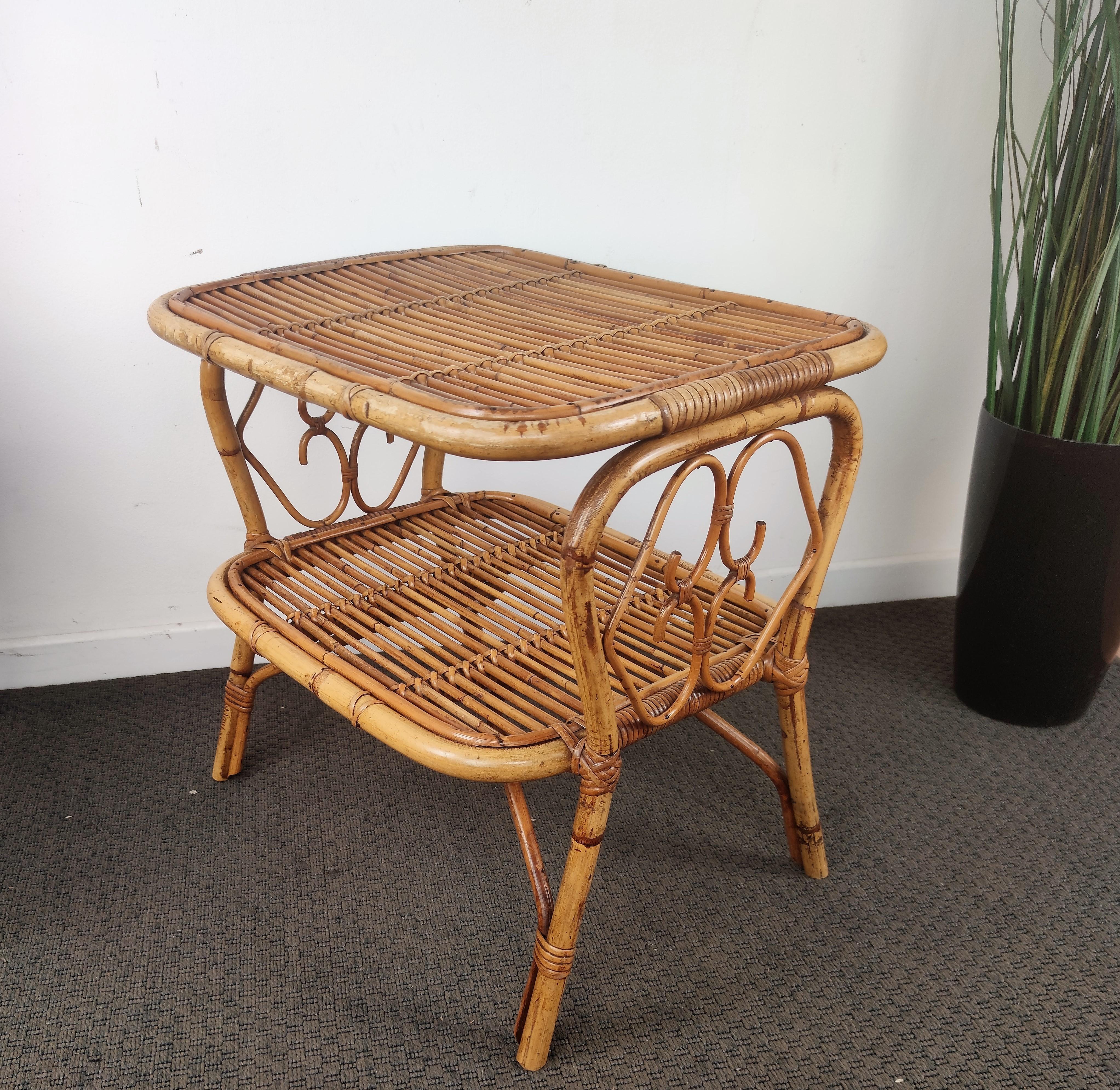 20th Century 1960s Italian Bamboo Rattan Bohemian French Riviera Coffee Table or Side Table