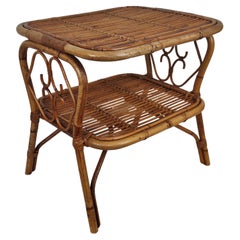 Vintage 1960s Italian Bamboo Rattan Bohemian French Riviera Coffee Table or Side Table