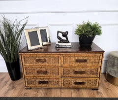 1960s Italian Bamboo & Rattan Bohemian French Riviera Commode Chest of Drawers