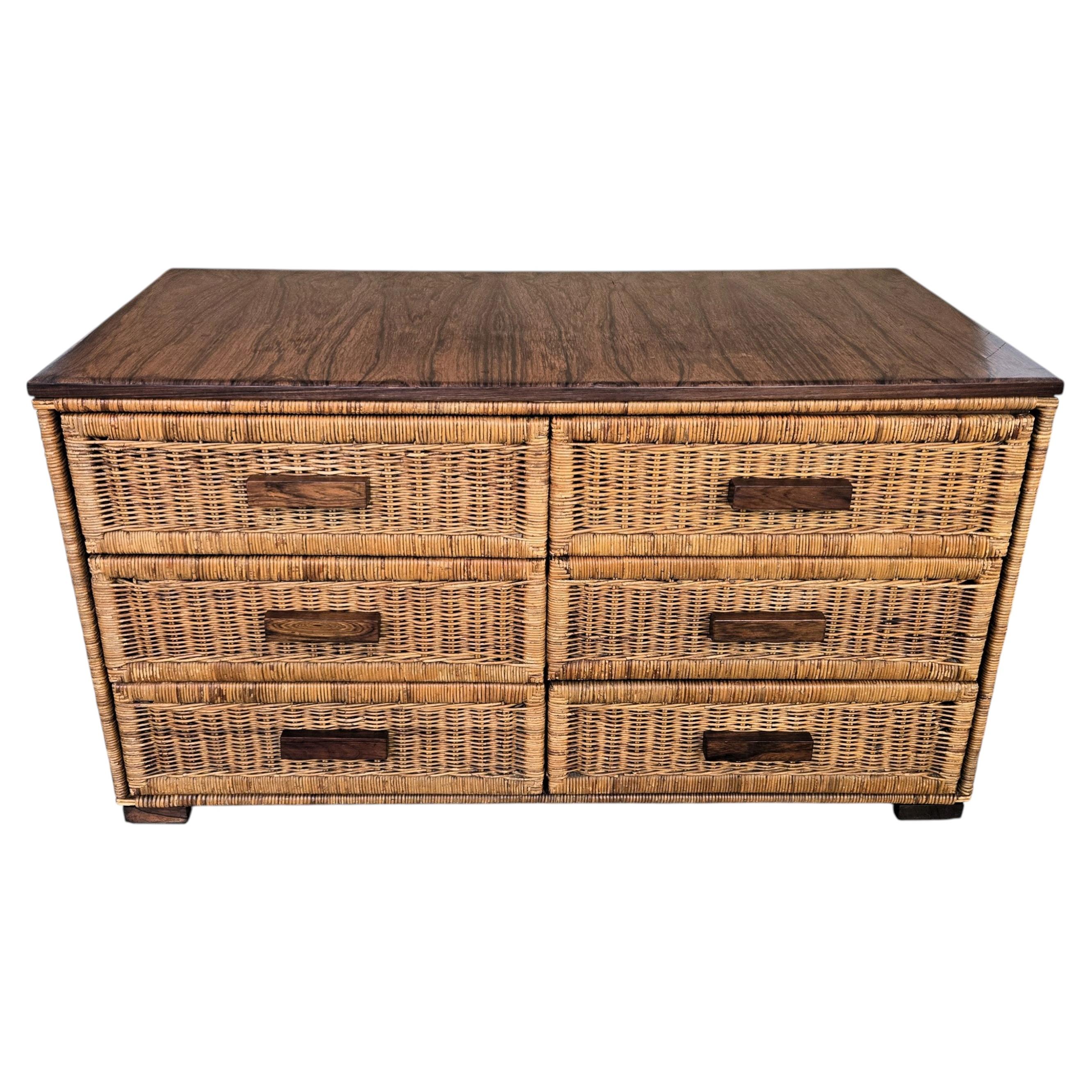 1960s Italian Bamboo & Rattan Bohemian French Riviera Commode Chest of Drawers