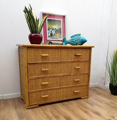 1960s Italian Bamboo & Rattan Bohemian French Riviera Commode Four Drawers Chest