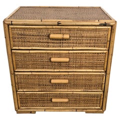 1960s Italian Bamboo & Rattan Bohemian French Riviera Commode Four Drawers Chest