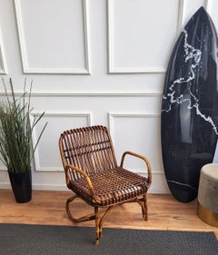 1960s Italian Bamboo Rattan Bohemian French Riviera Designer Armchair