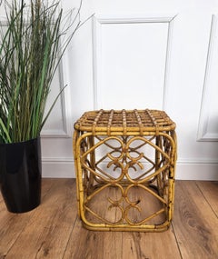 1960s Italian Bamboo Rattan Bohemian French Riviera Designer Stool