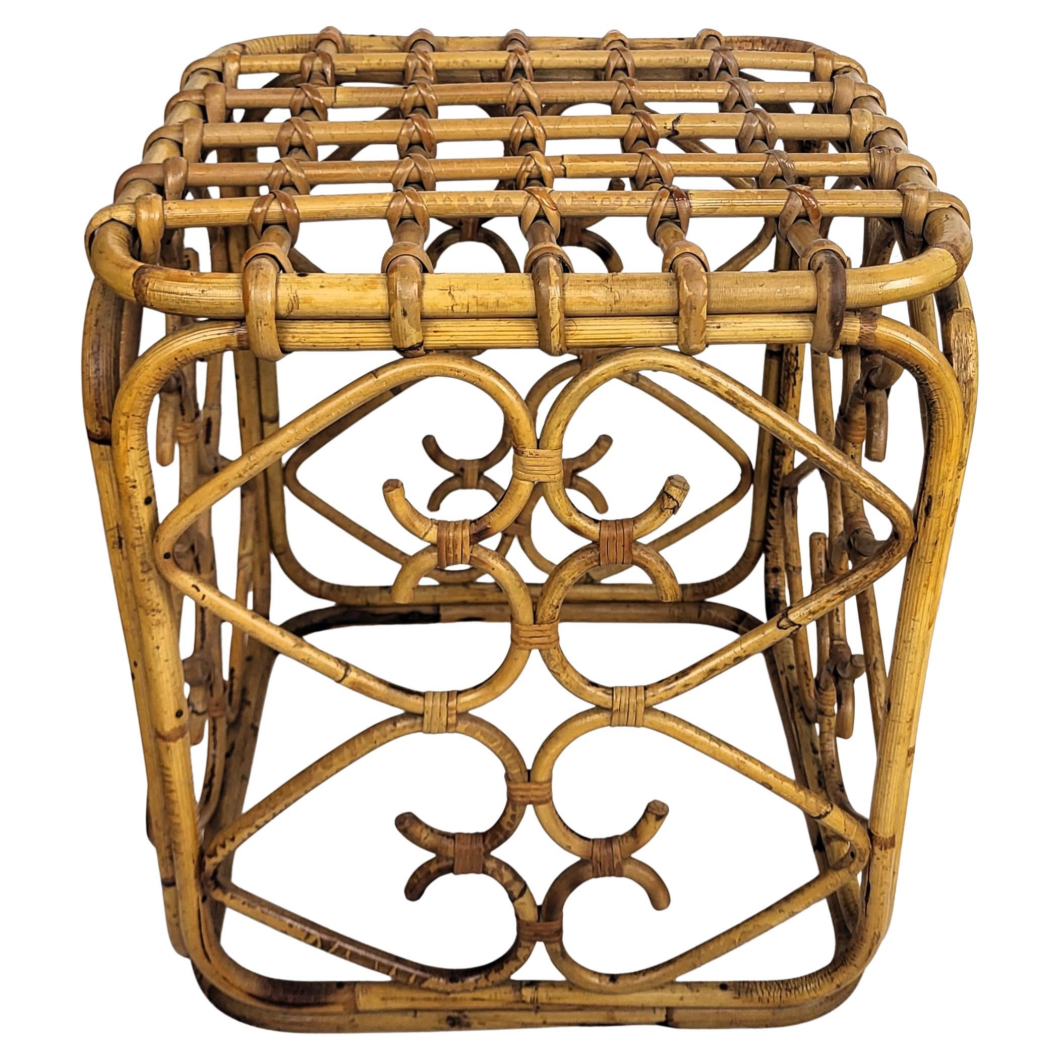 Tabouret design italien des années 1960 en bambou et rotin Bohème Côte d'Azur