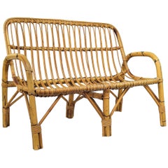 1960s Italian Bamboo Rattan Bohemian French Riviera Lounge Bench Chair