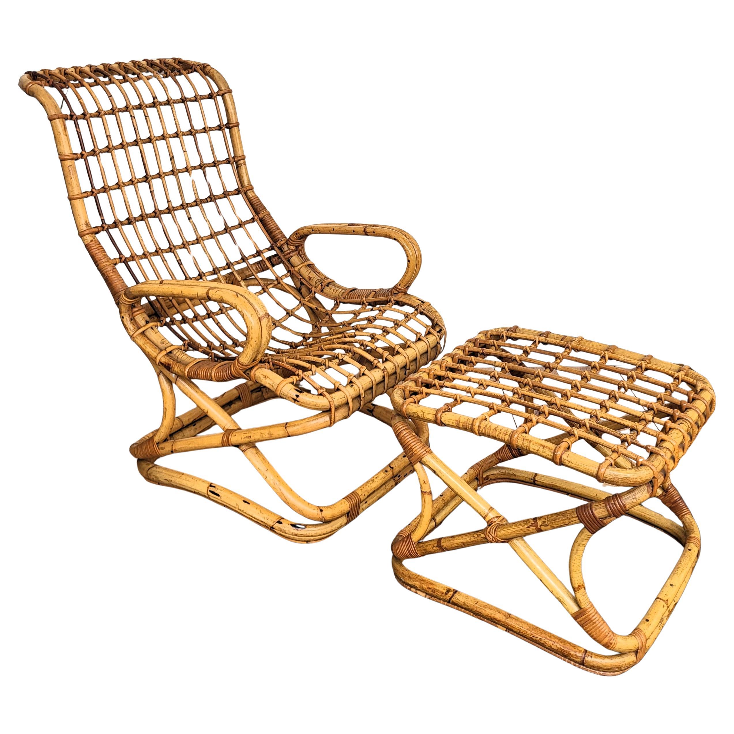 Tito Agnoli, fauteuil de salon Punto Virgola en rotin et bambou, Italie, années 1960