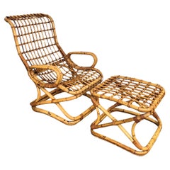 Tito Agnoli, fauteuil de salon Punto Virgola en rotin et bambou, Italie, années 1960