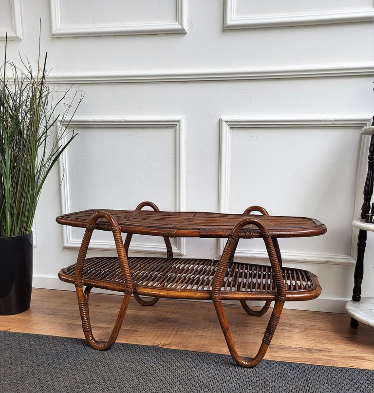 1960s Italian Bamboo Rattan Bohemian French Riviera Oval Coffee or ...