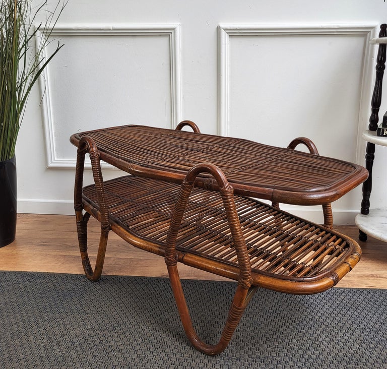 1960s Italian Bamboo Rattan Bohemian French Riviera Oval Coffee or ...